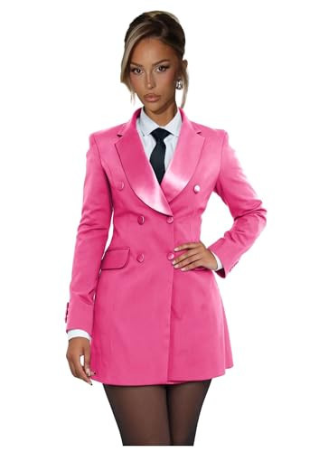 UpQuire Blazer Dress Sexy Elegant Dresses Hot Pink Blazer Dress for Women Double Breasted Long Sleeve Jacket Dresses Size Medium | Amazon (US)