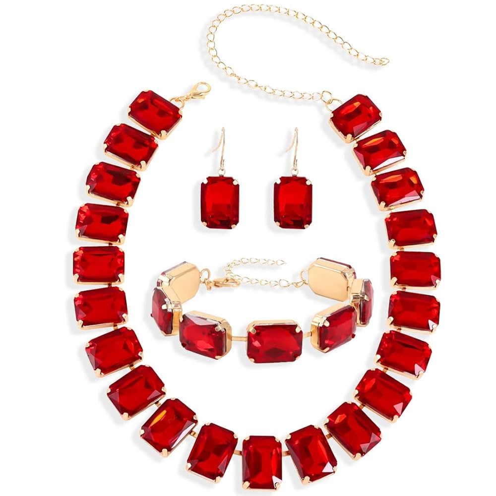 KOSMOS-LI Rectangle Faux Crystal Jewelry Sets Includ Necklace Bracelet Earrings For Women | Amazon (US)