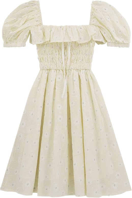 R.Vivimos Women's Summer Linen Short Sleeve Ruffled Floral Print Swing Dress | Amazon (US)