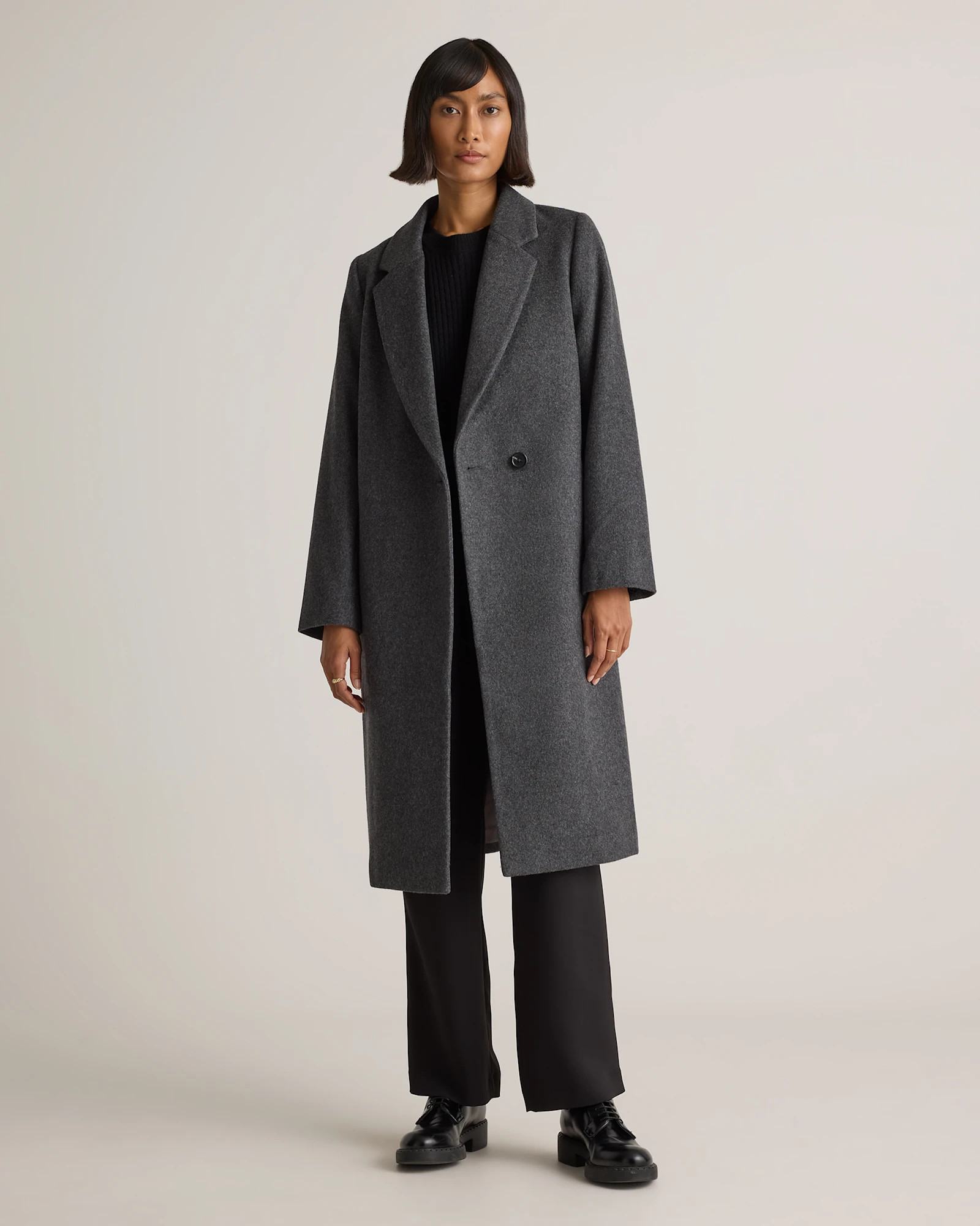 Quince | Women's Italian Wool Classic Single-Breasted Coat in Dark Chocolate, Size Large, Wool/Nylon | Quince