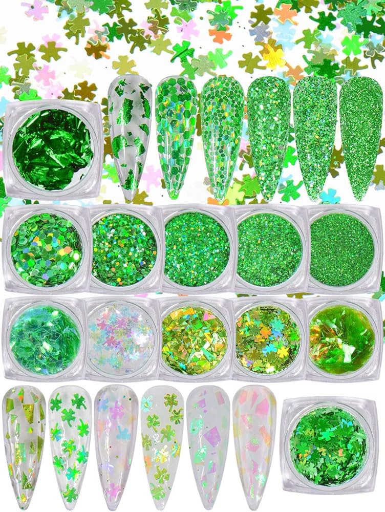 Warmfits Holographic Nail gliiters Green Glitters Clover Shaped Nail Glitters St Patrick's Day Na... | Amazon (US)