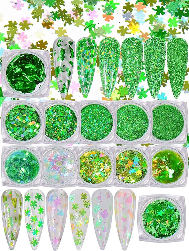 Warmfits Holographic Nail gliiters Green Glitters Clover Shaped Nail Glitters St Patrick's Day Na... | Amazon (US)
