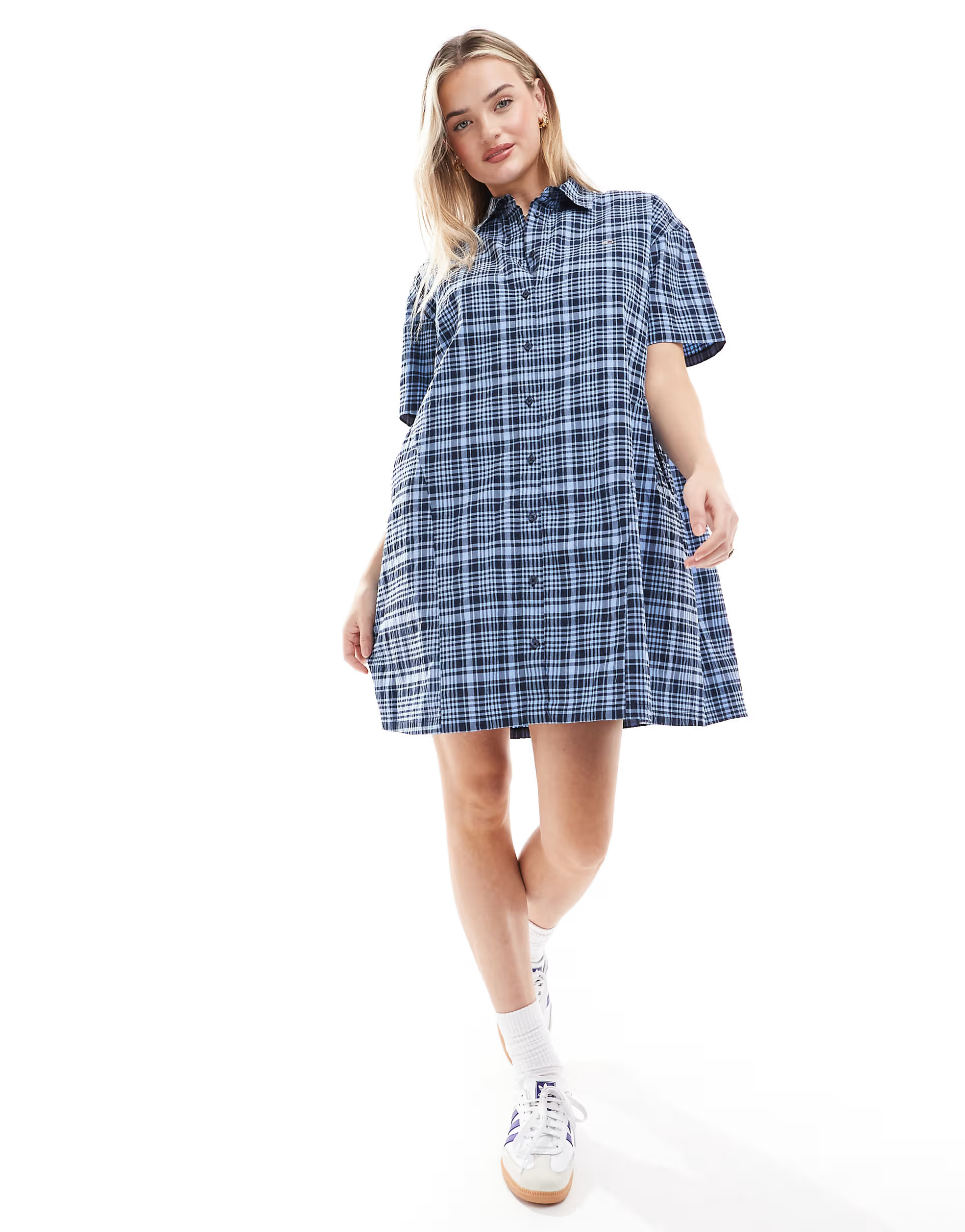 Tommy Jeans – Mini-Hemdkleid in Blau kariert | ASOS (Global)
