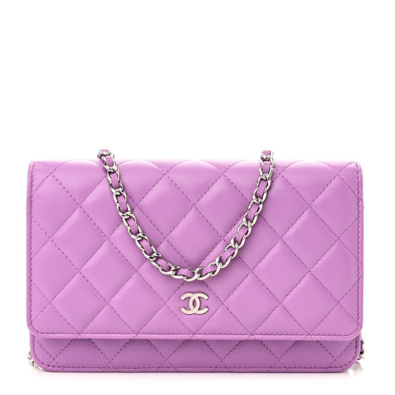 Lambskin Quilted Wallet On Chain WOC Purple | FASHIONPHILE (US)