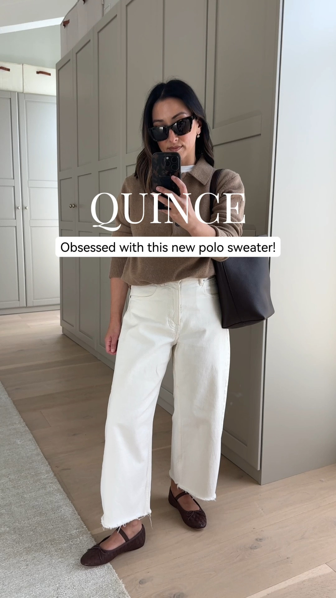 Cashmere polo + my favorite Quince bucket bag in brown. Comfortable enough for everyday but still feels pulled together. Wearing the sweater in size small. @Quince #quincepartner

#LTKPetite
