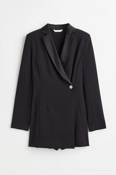 Rhinestone-button Jacket-style Romper - Black/rhinestones - Ladies | H&M US | H&M (US + CA)