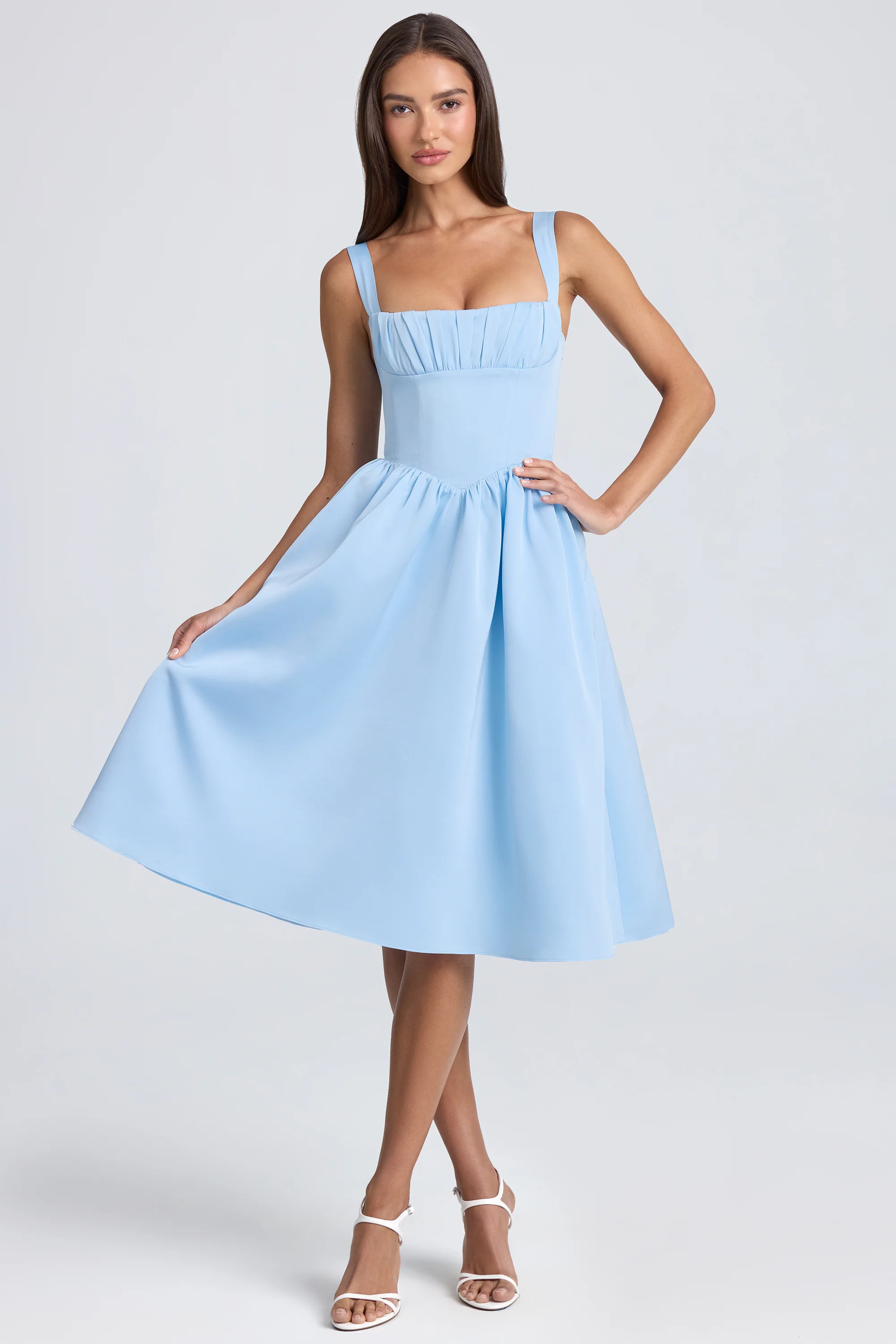 Draped Corset Midaxi Dress in Powder Blue | Oh Polly