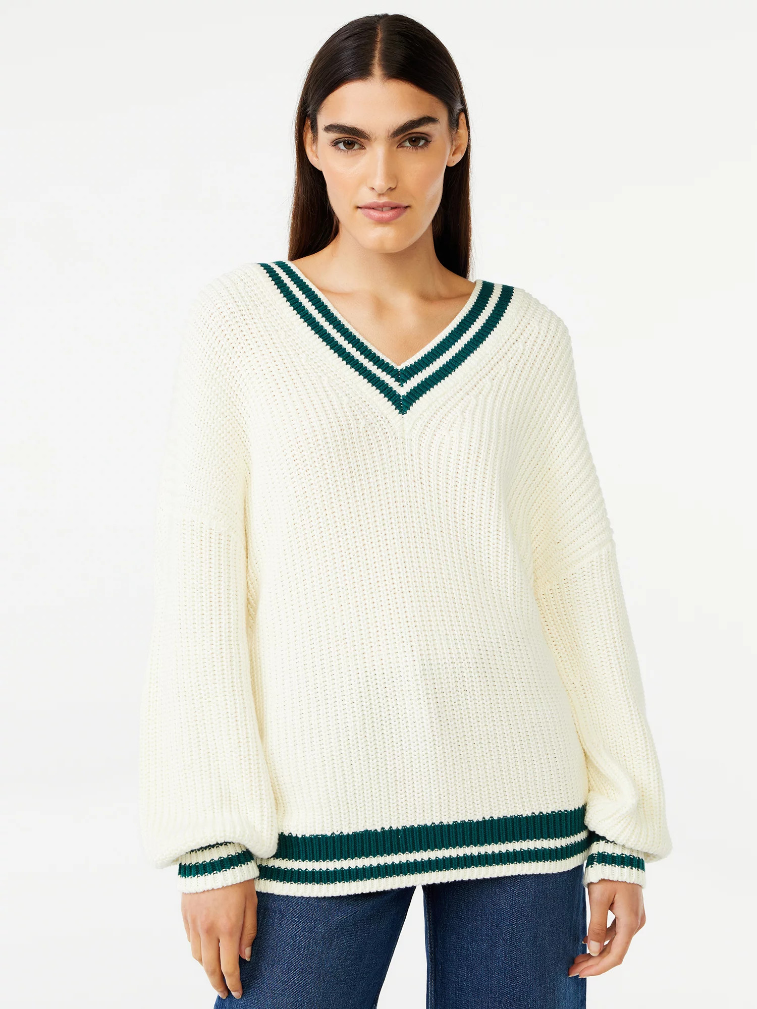 Free Assembly Women's Wide V-Neck Sweater with Long Sleeves | Walmart (US)