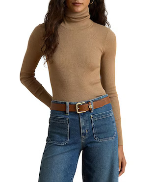 Lauren Ralph Lauren Petite Size Cotton-Blend Ribbed Turtle Neck Long Sleeve Top -  PXS | Dillard's