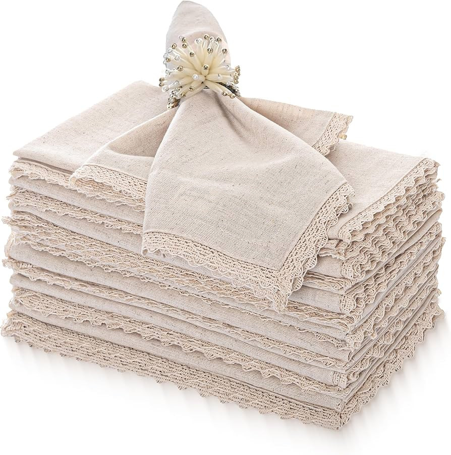 FINGERCRAFT Dinner Cloth Napkin Cotton Linen 12 Pack Vintage Rustic Premium Quality Mitered Corne... | Amazon (US)