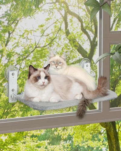 keny Cordless Cat Window Perch, Foldable Cat Window Hammock with 4 Suction Cups, Reversible Cover with Two Different Kinds of Fabrics, 40Lbs Load Capacity Sturdy Cat Window Bed for Cats Inside, Grey | Amazon (US)