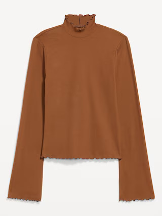 Mock-Neck Lettuce-Edge Rib Top | Old Navy (US)