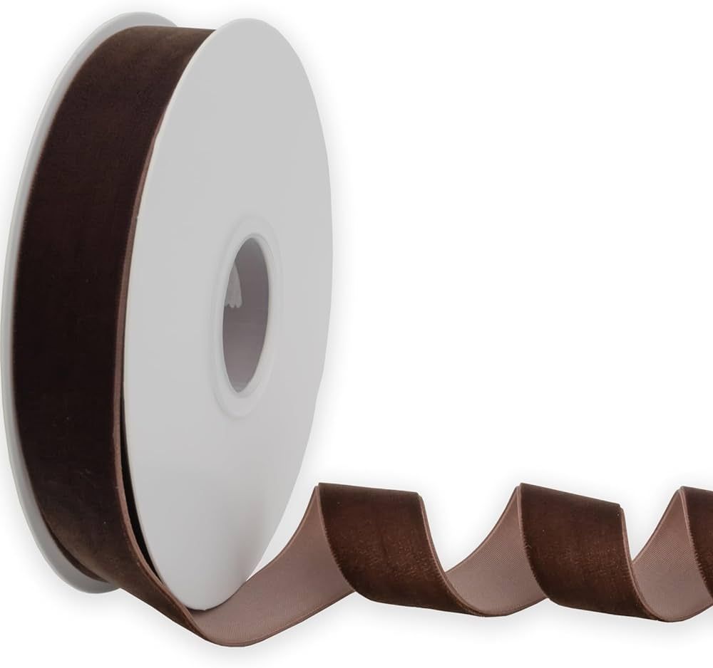 XMRIBBON Coffee Velvet Ribbon Single Sided, 1 Inch by 10 Yards Spool | Amazon (US)