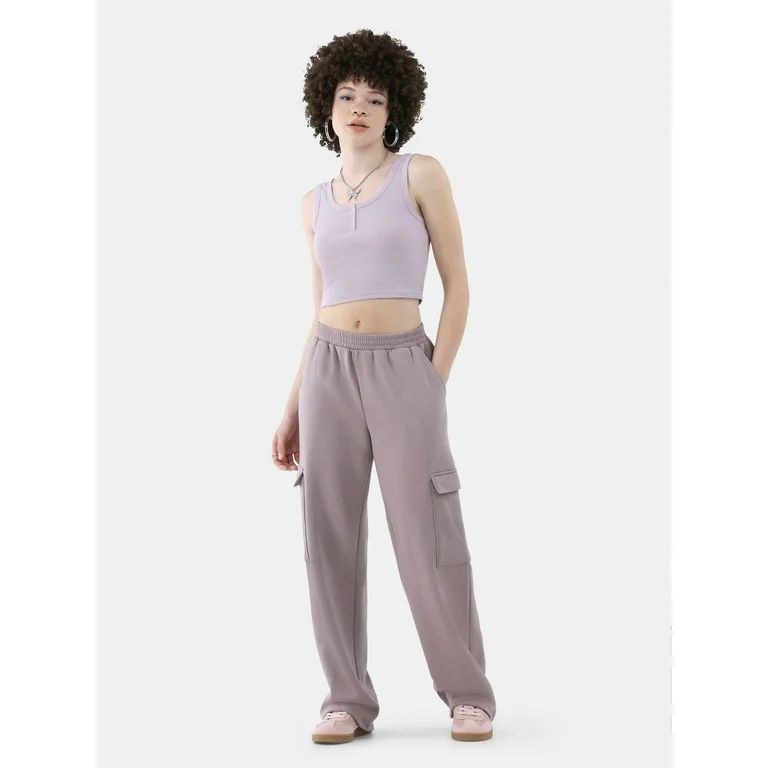 No Boundaries Fleece Wide Leg Cargo Pants, Women’s | Walmart (US)