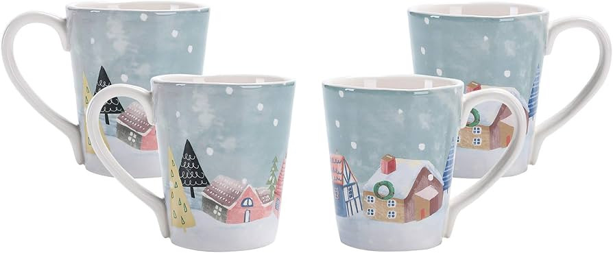 Bico Nordic Village Ceramic Mugs, Set of 4, for Coffee, Tea, Drinks, Microwave & Dishwasher Safe | Amazon (US)