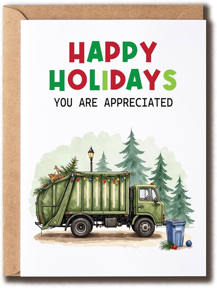 Garbage Truck Christmas Card - Happy Holidays - You Are Appreciated - Merry Christmas Card - Gift... | Amazon (US)