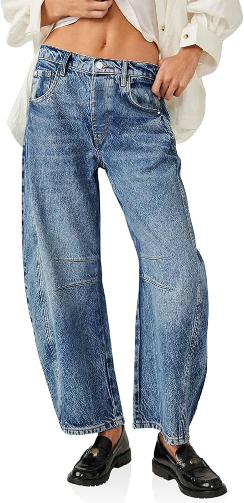 PLNOTME Womens Baggy Boyfriend Jeans Vintage Wide Leg Mid Rise Barrel Denim Ankle Pants | Amazon (US)
