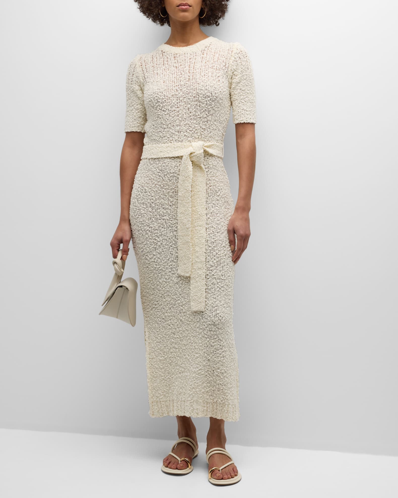 Short-Sleeve Mixed Stitch Sweater Dress | Neiman Marcus