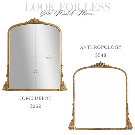 Look For Less - Anthropologie Gleaming Primrose Mirror Dupe 

Gold mantle mirror Home Depot

#decorating #interiordesign #homedecor #mirror 

#LTKhome #LTKsalealert #LTKFind
