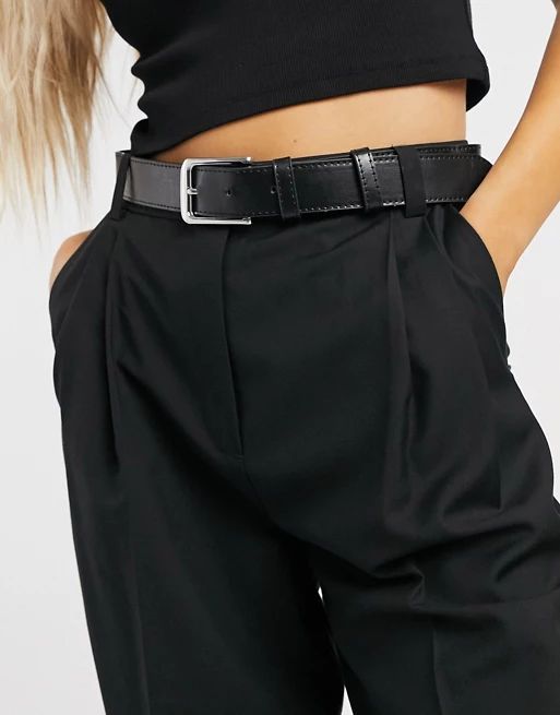 COLLUSION wide leg relaxed pant with waist belt in black | ASOS (Global)