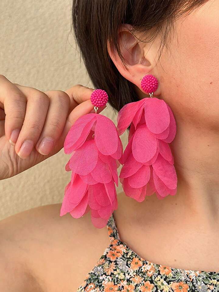1pair Colored Fabric Flowers & Tassel Design Earrings, Suitable For Women's Beach Vacations And D... | SHEIN