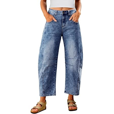 PLNOTME Women's Baggy Boyfriend Jeans Vintage Wide Leg Mid Rise Barrel Denim Ankle Pants | Amazon (US)