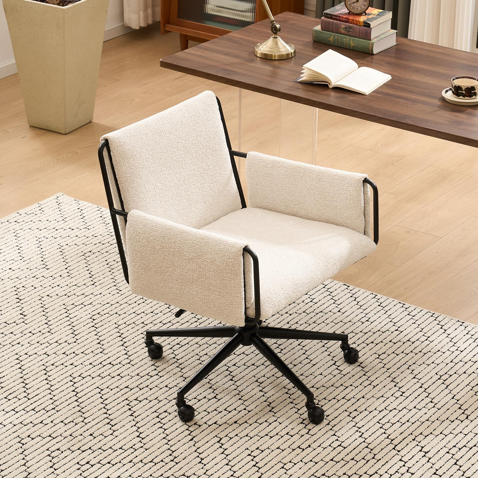 Rowill Modern Office Chair, Beige Boucle Fabric, Adjustable Height, 300 LBS Capacity, Wheels, Arm... | Amazon (US)