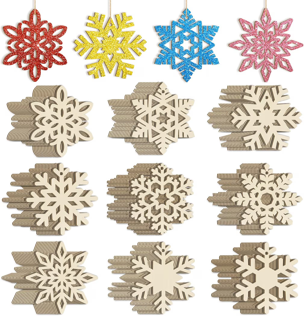 36PCS Hollow Wooden Snowflake Ornaments for Paint Christmas Tree Decorations 9 Styles, Unfinished... | Amazon (US)