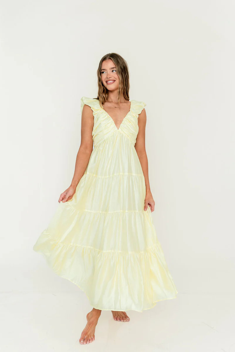 Katy Pleated Bodice Maxi Dress in Lemon - Bump Friendly | Worth Collective
