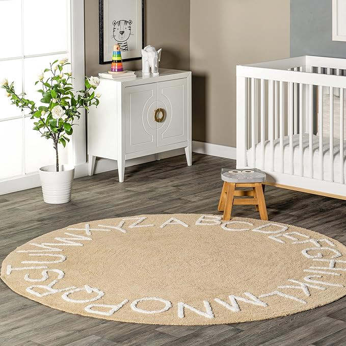 nuLOOM Kids Washable Round Alphabet Rug, 6' Round, Beige | Amazon (US)