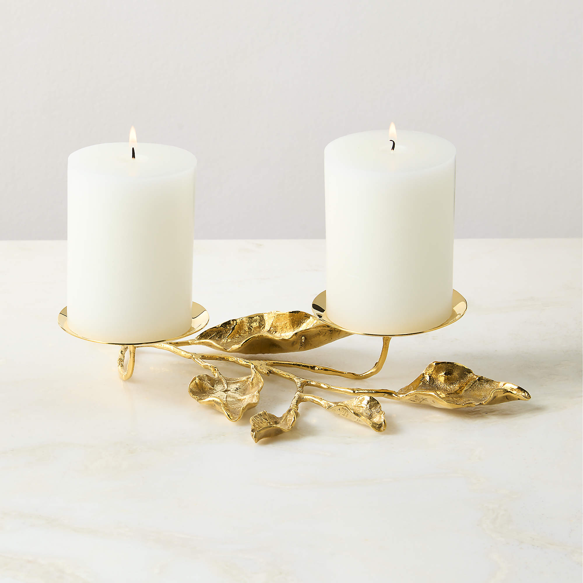 Annona Unlacquered Brass Double Pillar Candle Holder + Reviews | CB2 | CB2