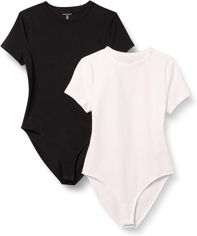 Amazon Essentials Women's Stretch Cotton Jersey Slim-Fit T-Shirt Bodysuit, Pack of 2 | Amazon (US)