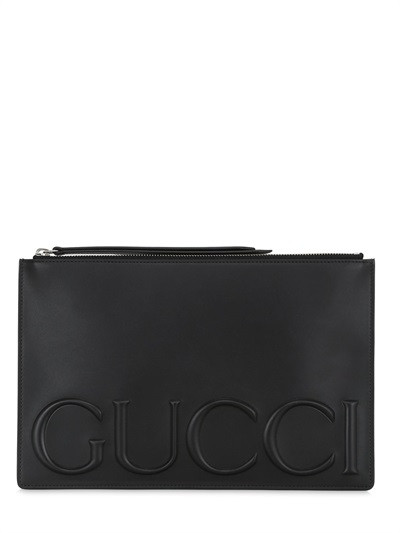 LOGO EMBOSSED LEATHER POUCH | Luisaviaroma