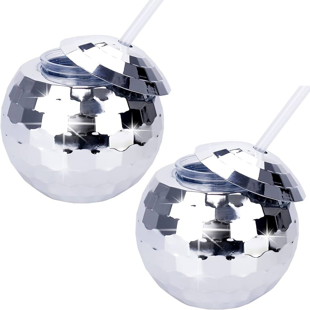 2 Pack Silver Disco Ball Cups,20 Oz Reusable Plastic Cups Tumbler with Lids and Straws,Sparkly Gl... | Amazon (US)