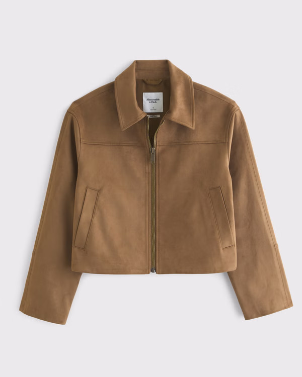 Women's Vegan Suede Zip Jacket | Women's New Arrivals | Abercrombie.com | Abercrombie & Fitch (UK)