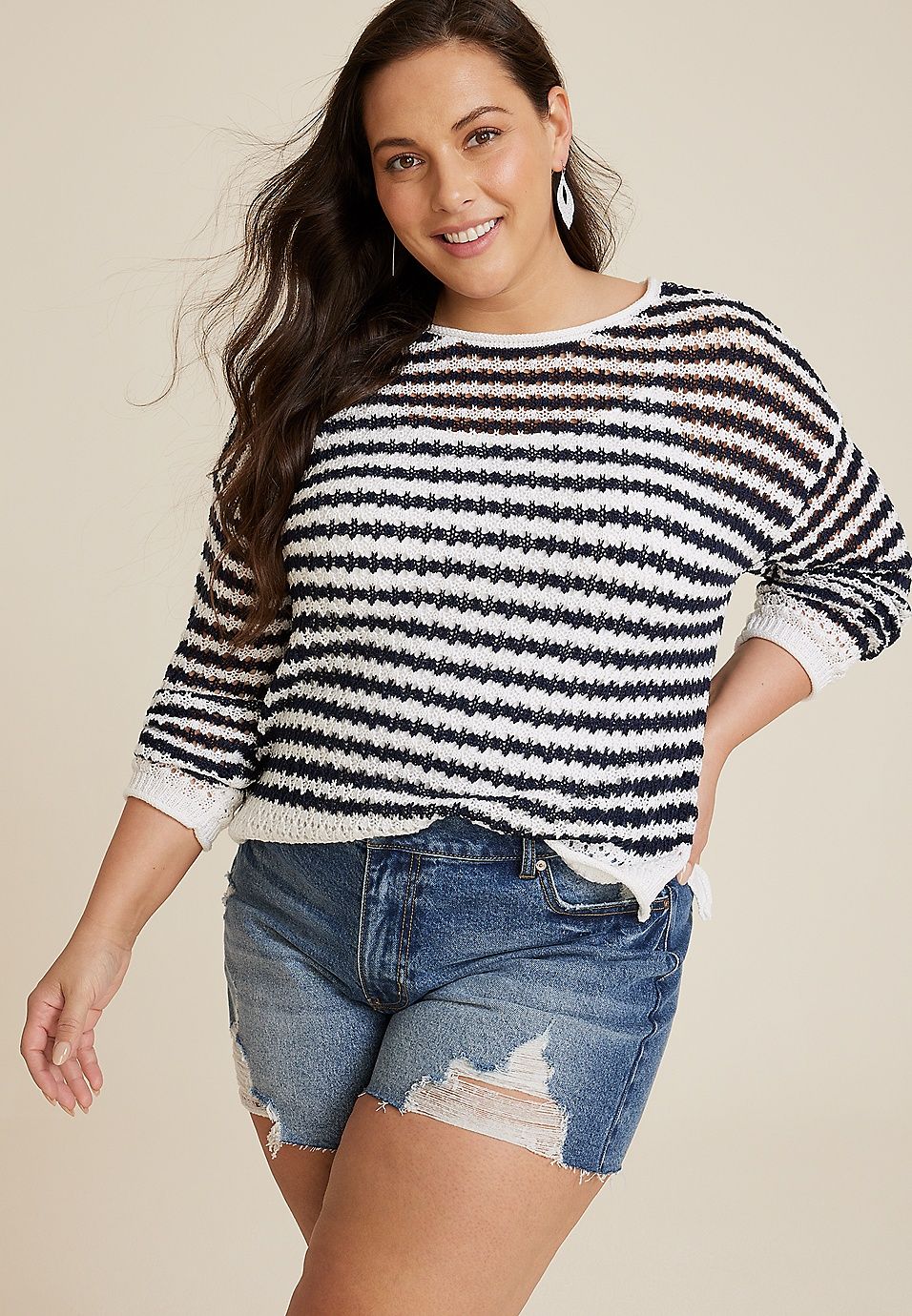 Plus Size Striped Open Stitch Sweater | Maurices