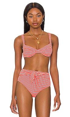 JONATHAN SIMKHAI Lia Bustier Bikini Top in Chili Stripe from Revolve.com | Revolve Clothing (Global)