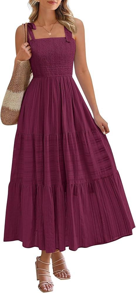 BTFBM Boho Maxi Dress Sleeveless Summer Dresses for Women 2026 Beach Vacation Smocked A Line Casu... | Amazon (US)