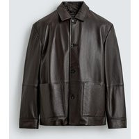 Zara - Giubbotto In Pelle Con Tasche - Marrone Scuro - M - Uomo | Zara IT