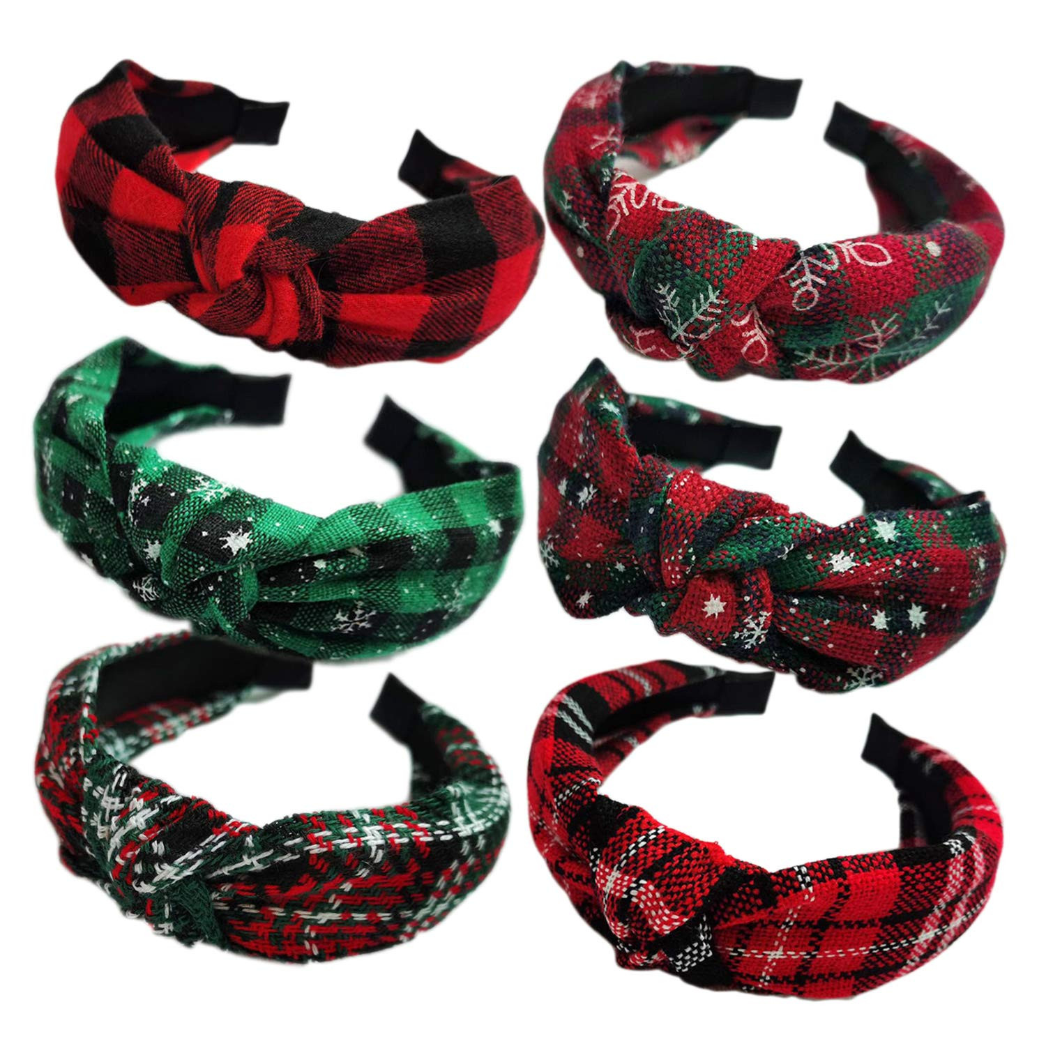 KizBruo 6PCs Christmas Knotted Plaid Headbands Fashion Vintage Turban Hair Band Retro Wide Check Hea | Amazon (US)