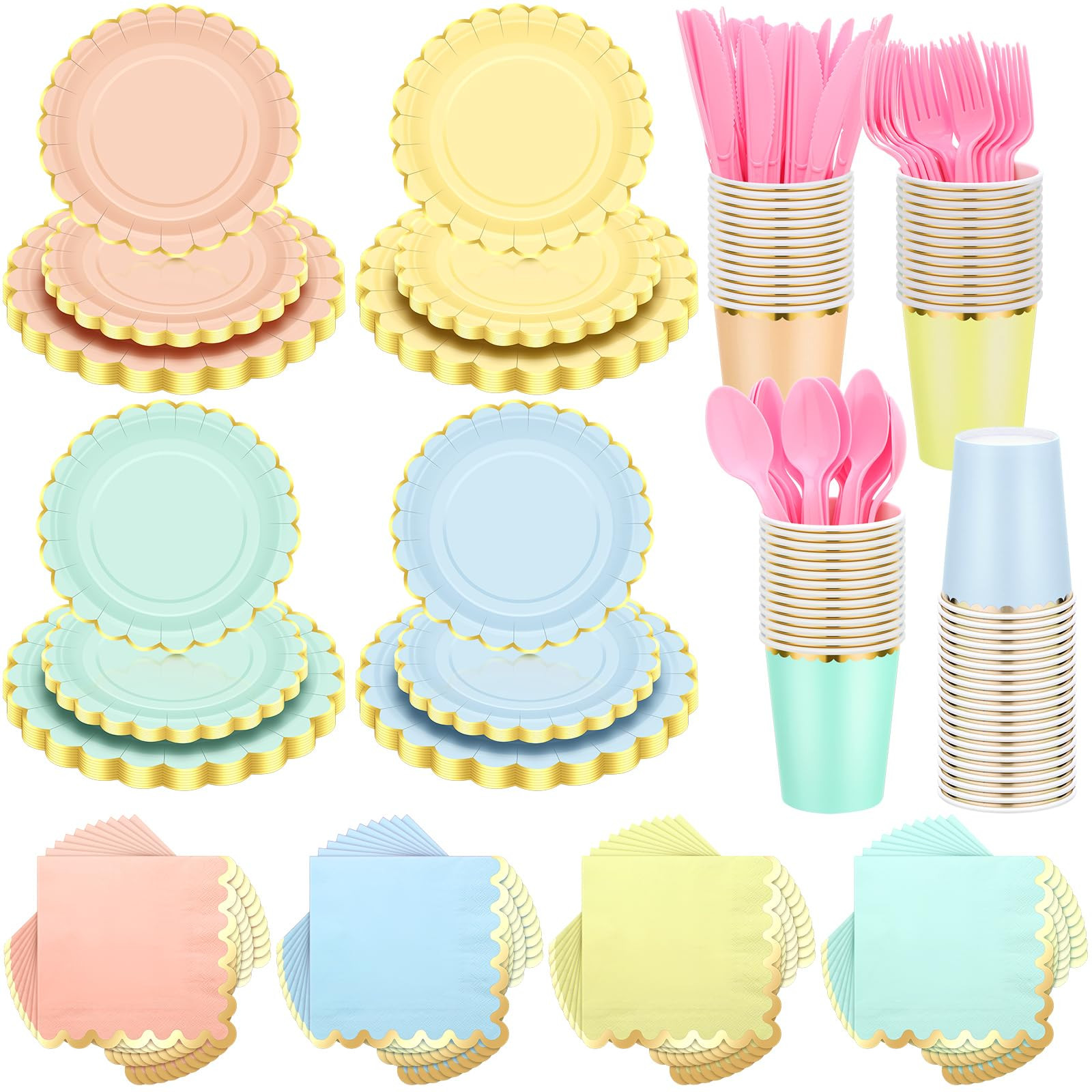 Yaomiao 336 Pcs Plates and Napkins Party Supplies Disposable Dinnerware Set Scalloped Plates Cups... | Amazon (US)