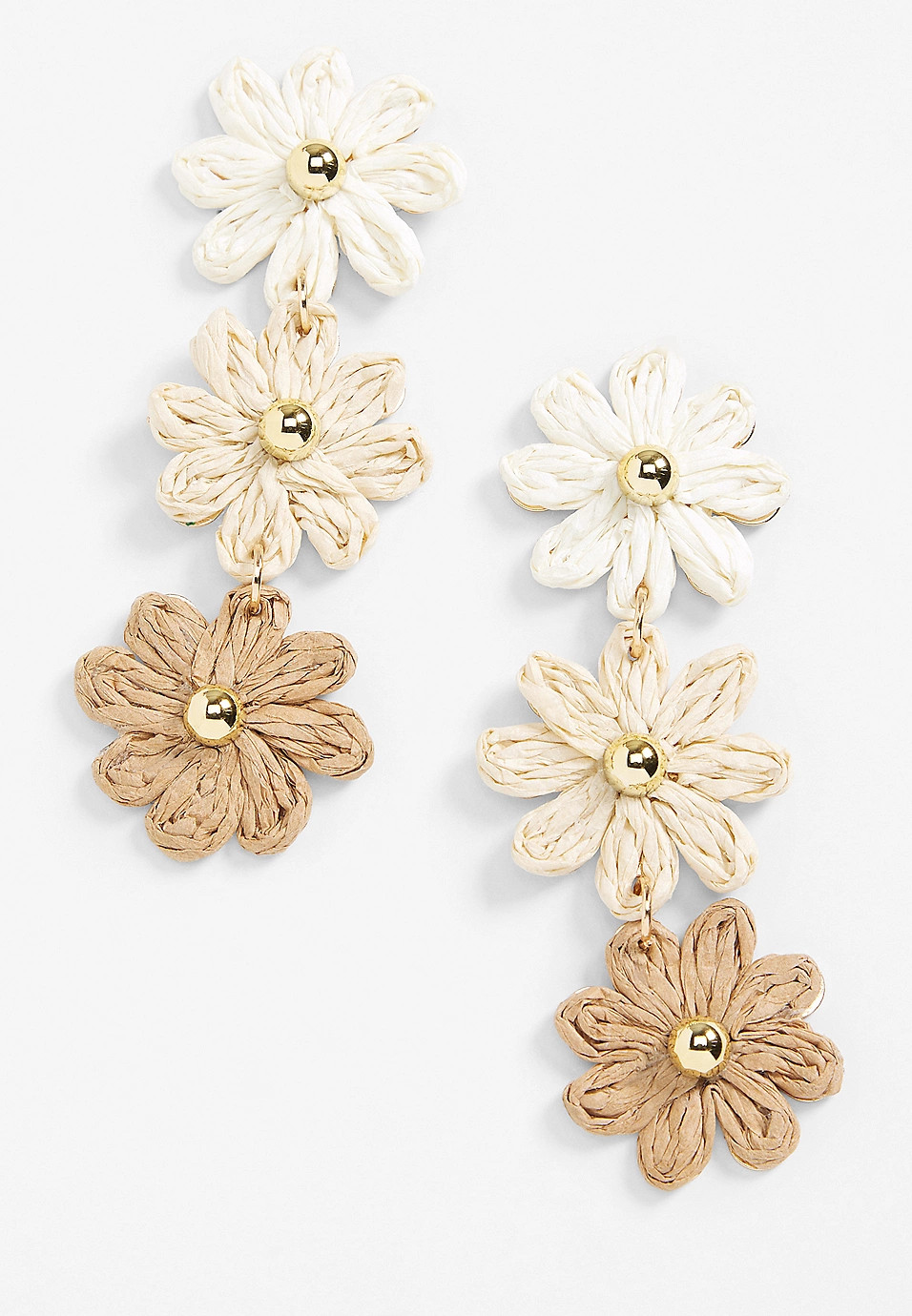 Triple Floral Raffia Drop Earrings | Maurices