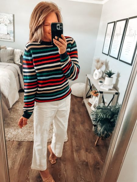 Striped sweater and twill pants from Loft , fits tts, huge LOFT SALE

Casual workwear, business casual, workwear, trends, spring outfit, transition outfit, casual outfit, sale, over 40 fashion 

#LTKsalealert #LTKfindsunder50 #LTKstyletip