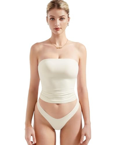 SUUKSESS Women Sexy Tube Top Summer Y2K Going Out Tops Casual Sleeveless Double Lined Basic Tank Top (White, S) | Amazon (US)