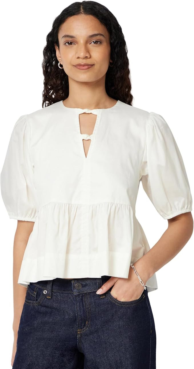 Amazon Essentials Women's Cotton Sateen Relaxed-Fit Peplum Blouse | Amazon (US)