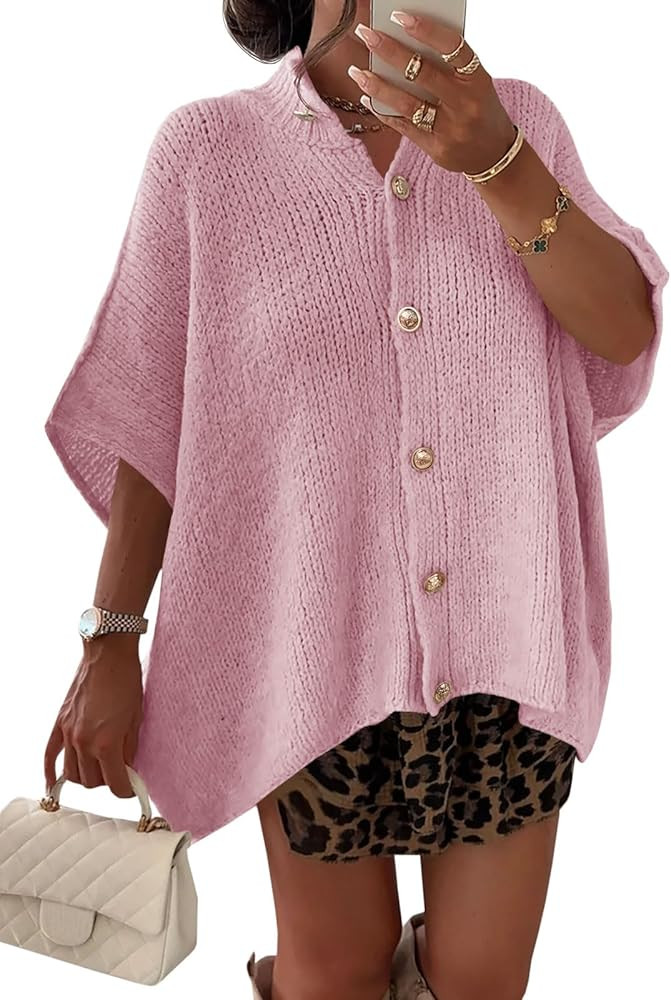 Saodimallsu Womens Oversized Cardigan Sweaters Short Sleeve Button Down Casual Lightweight Loose ... | Amazon (US)