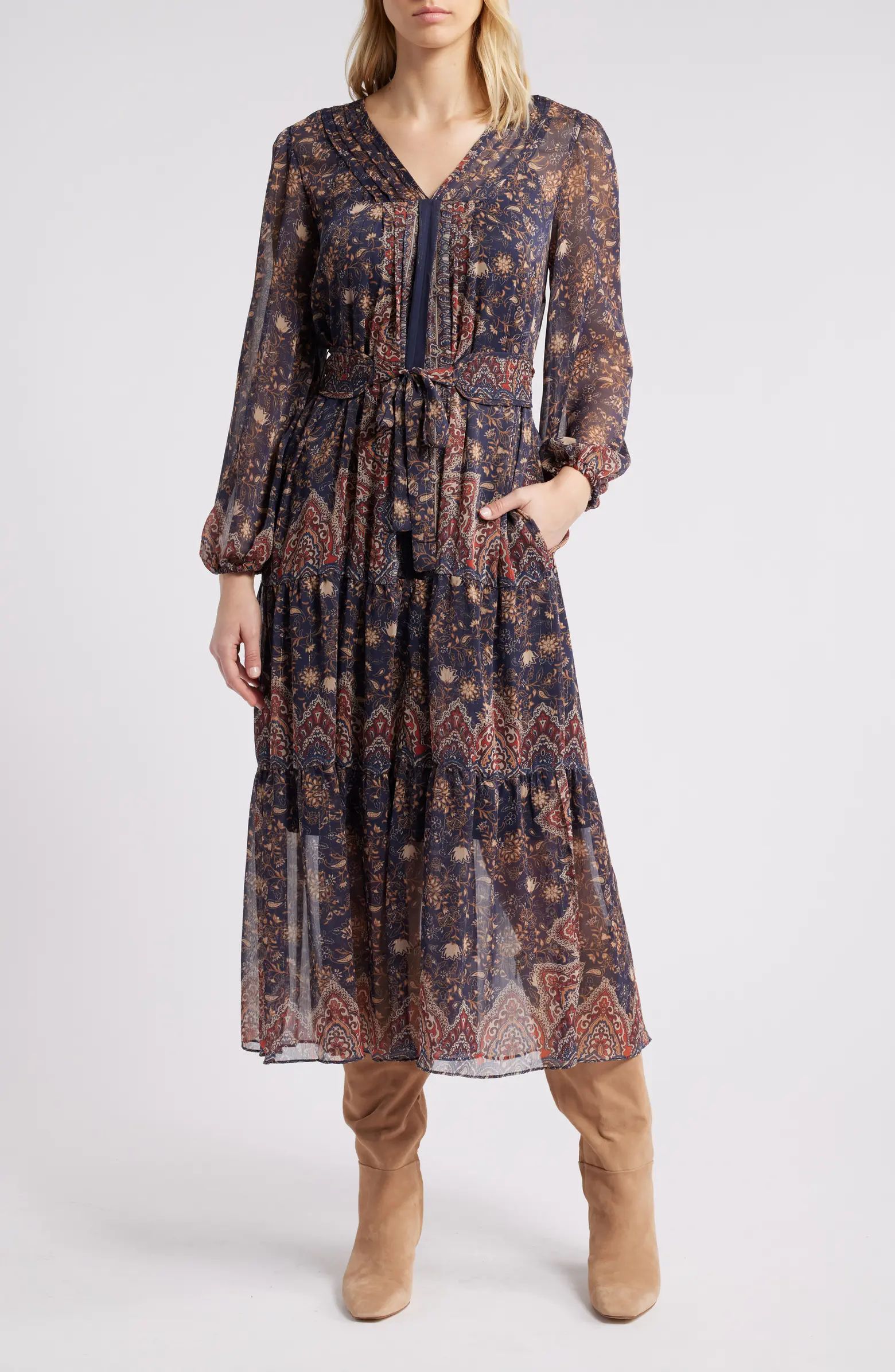 Julia Jordan Paisley Print Long Sleeve Chiffon Dress | Nordstrom | Nordstrom