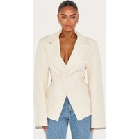 Shape Cream Tailored Asymmetrical Cross Over Adjustable Waist Blazer | PrettyLittleThing US