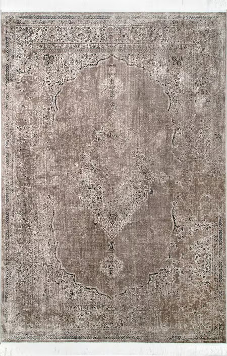 Light Brown Withering Medallion Fringe  Area Rug | Rugs USA