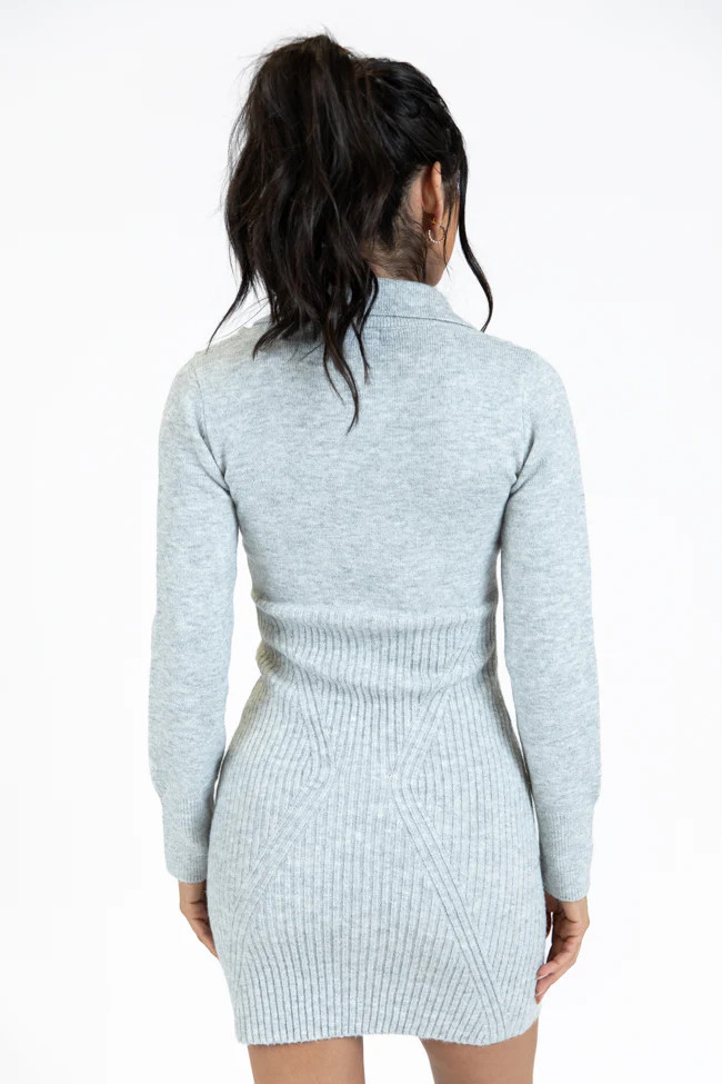 Taking Compliments Grey Quarter Zip Style Sweater Dress | Pink Lily